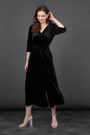 Sophia Wide Leg Jumpsuit - Black, Sparkling Velvet