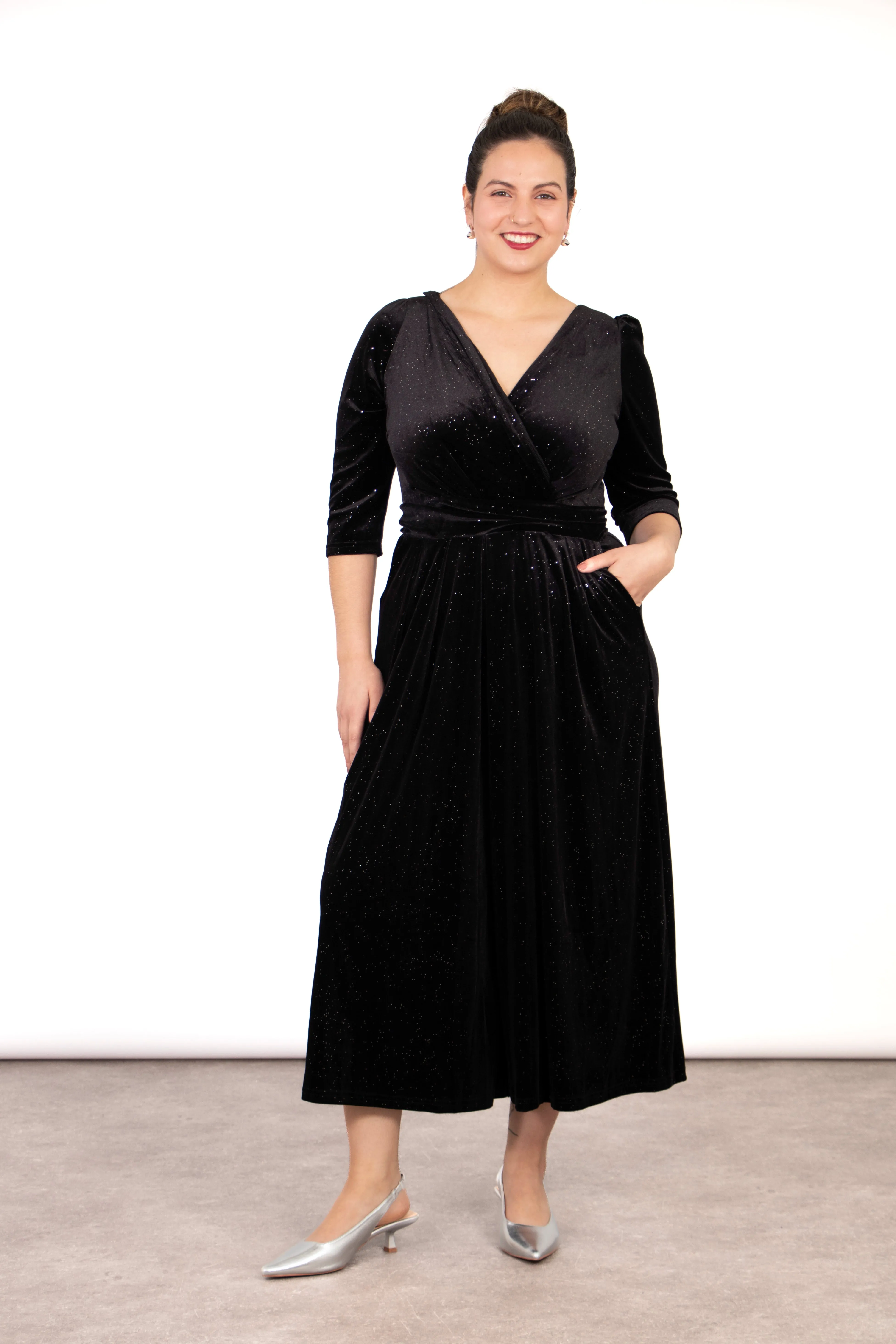 Sophia Wide Leg Jumpsuit - Black, Sparkling Velvet