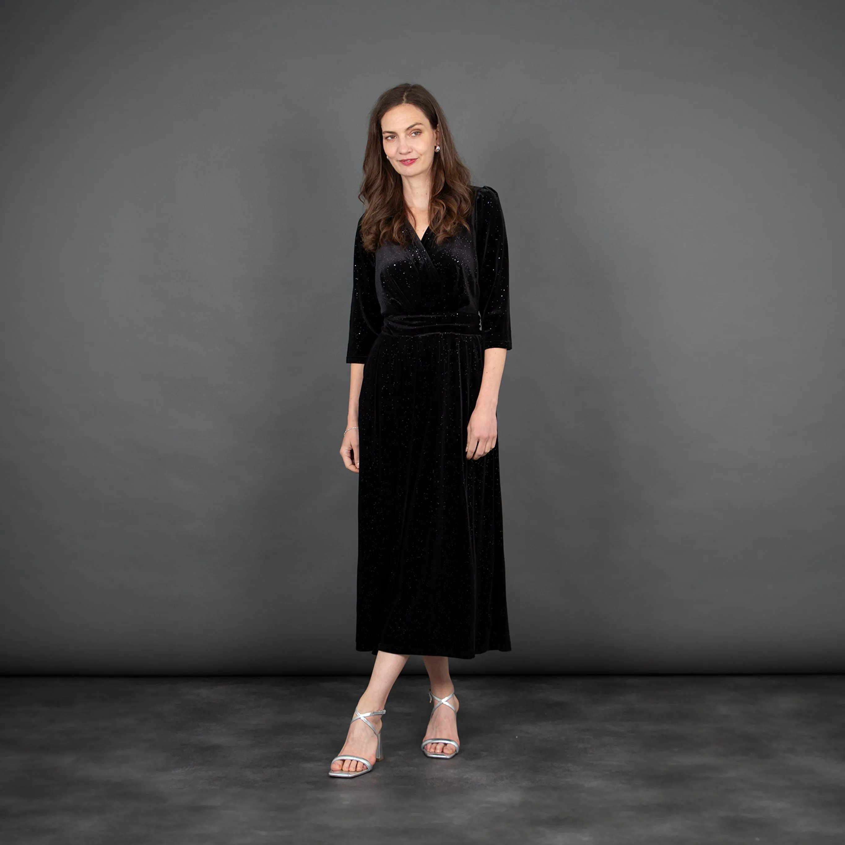 Sophia Wide Leg Jumpsuit - Black, Sparkling Velvet
