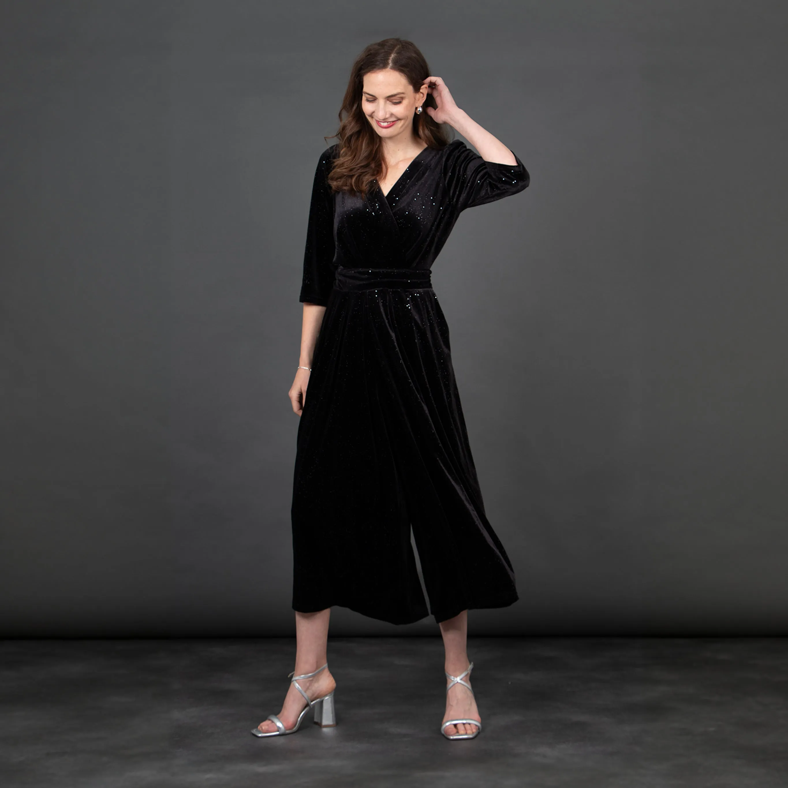 Sophia Wide Leg Jumpsuit - Black, Sparkling Velvet
