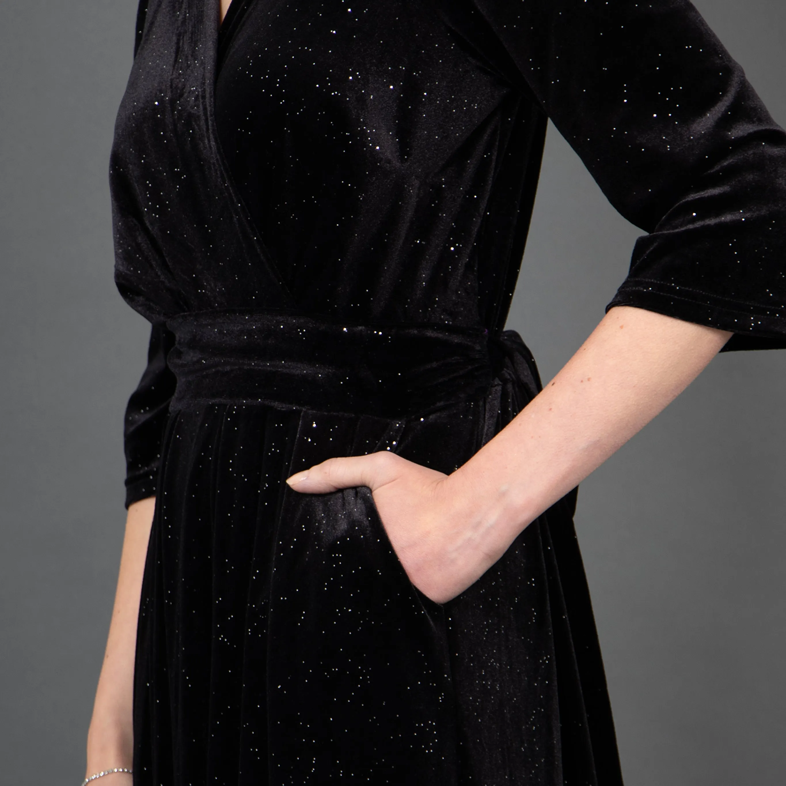 Sophia Wide Leg Jumpsuit - Black, Sparkling Velvet