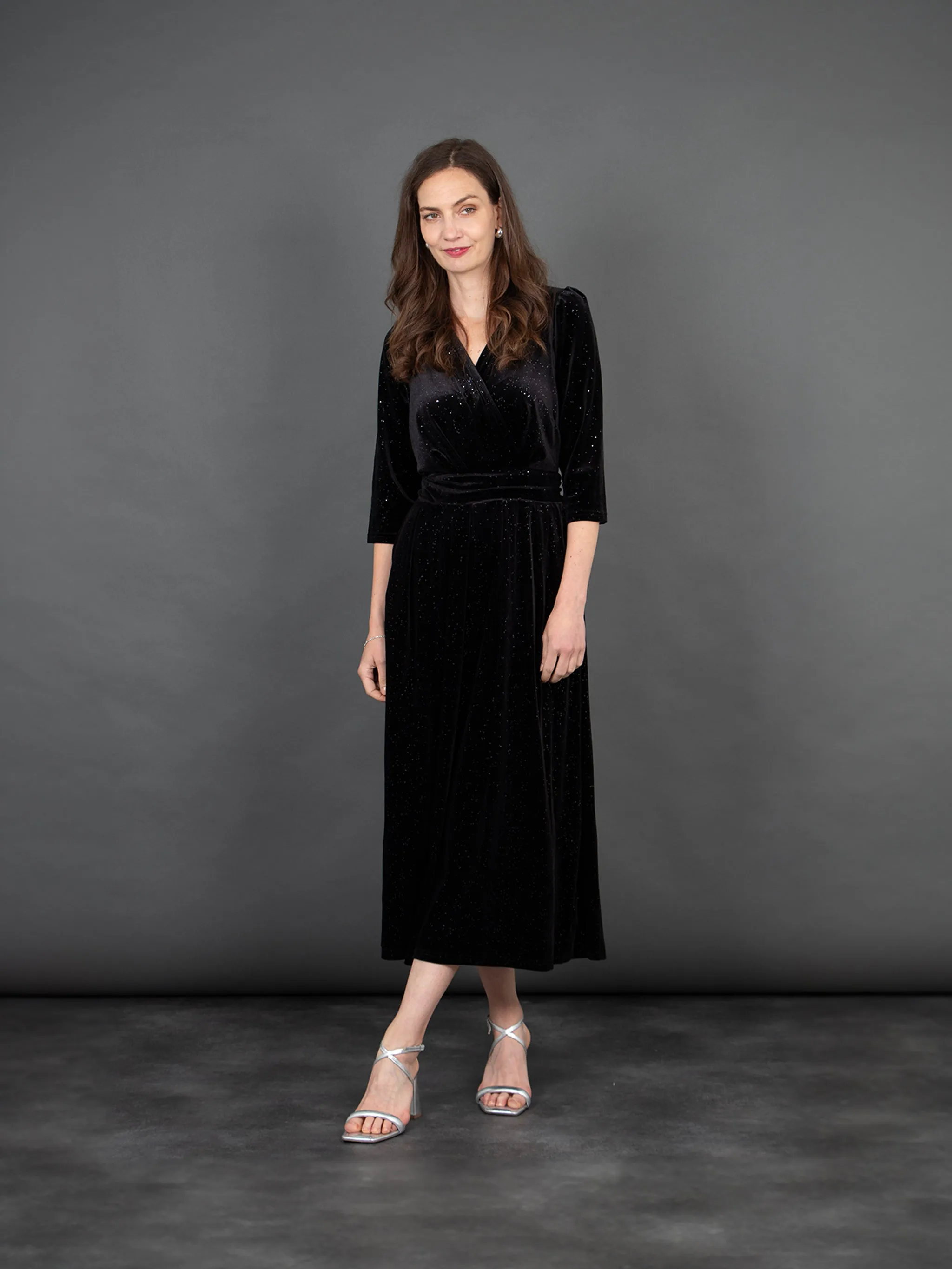Sophia Wide Leg Jumpsuit - Black, Sparkling Velvet
