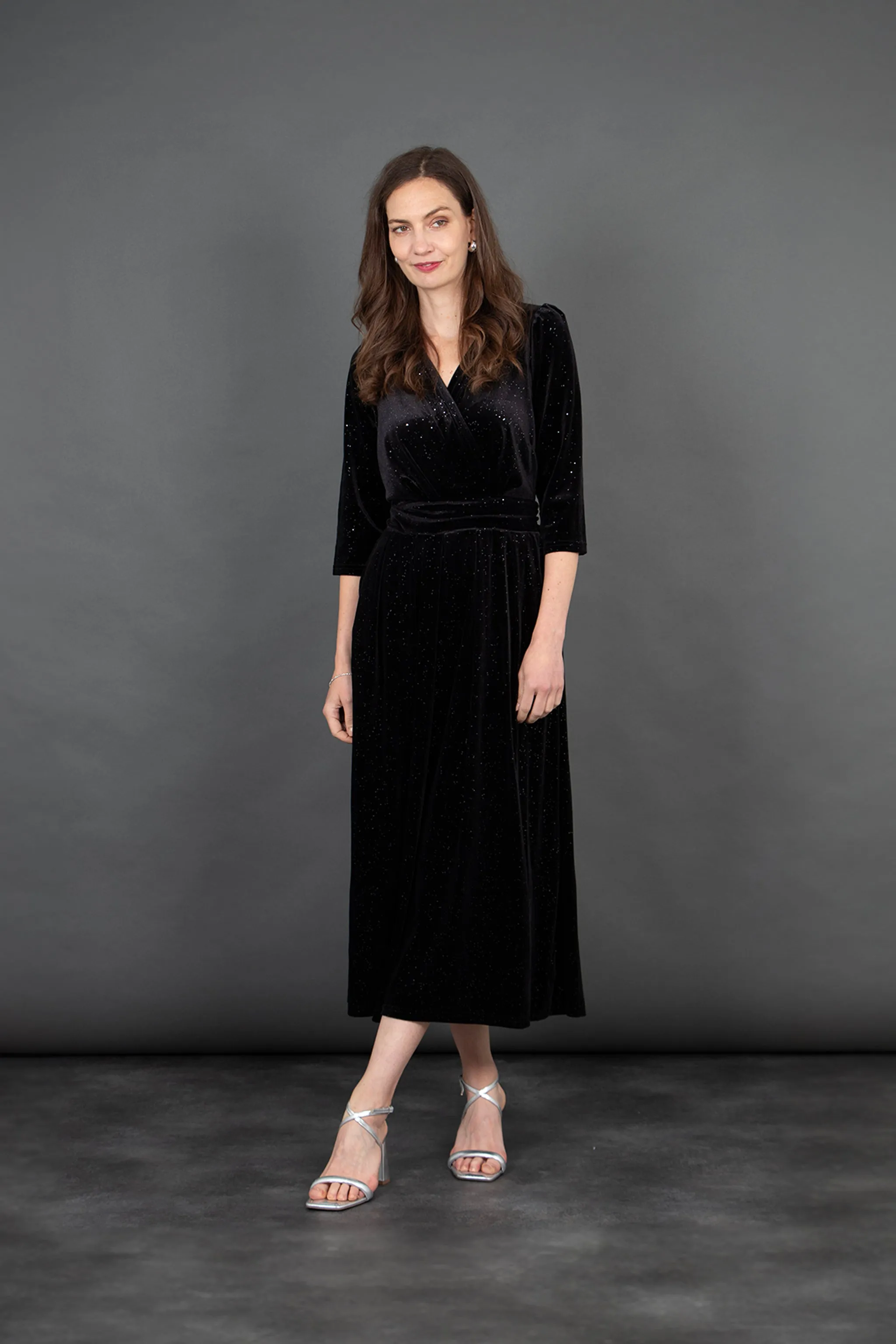 Sophia Wide Leg Jumpsuit - Black, Sparkling Velvet