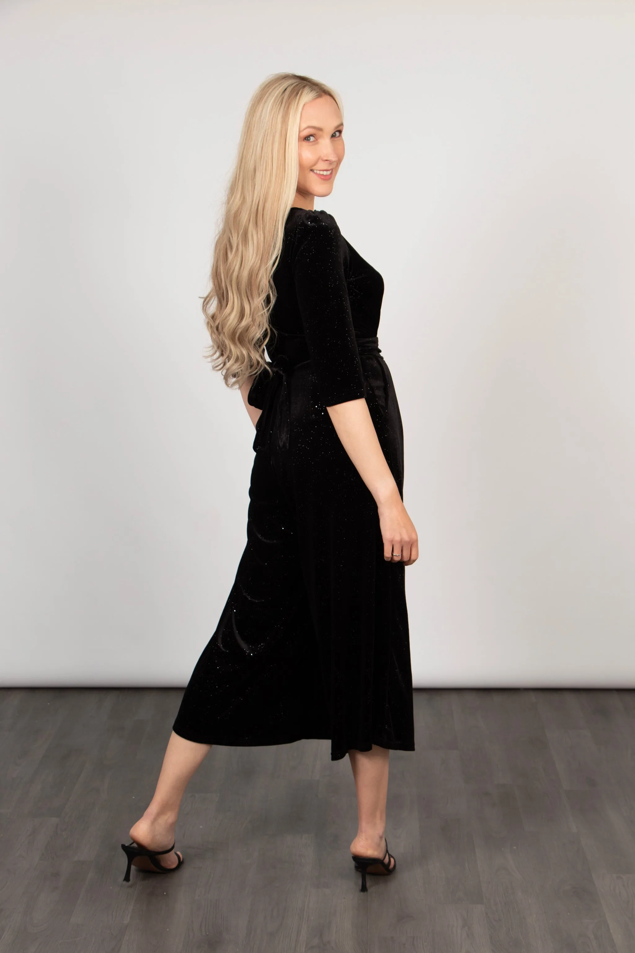 Sophia Wide Leg Jumpsuit - Black, Sparkling Velvet