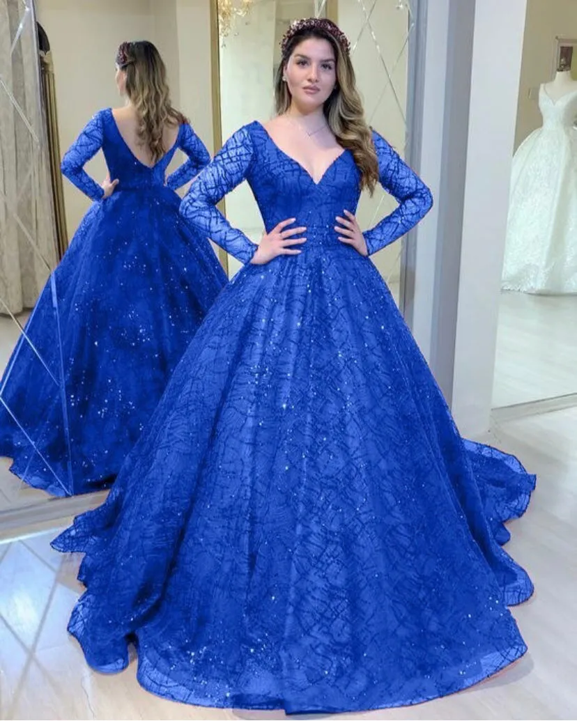 Sparkly Burgundy Quinceanera Dress V-Neck Full Sleeve Sequined Skirts Ball Gown Sweet 16 vestidos de quinceañera AW2207241