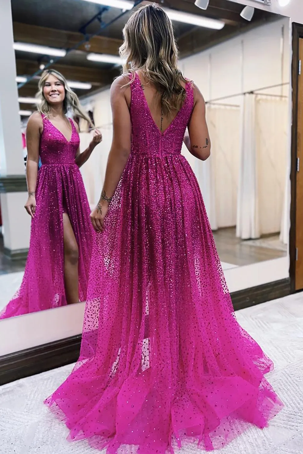 Sparkly Fuchsia Tulle Beaded Corset Short Prom Jumpsuits with Cape