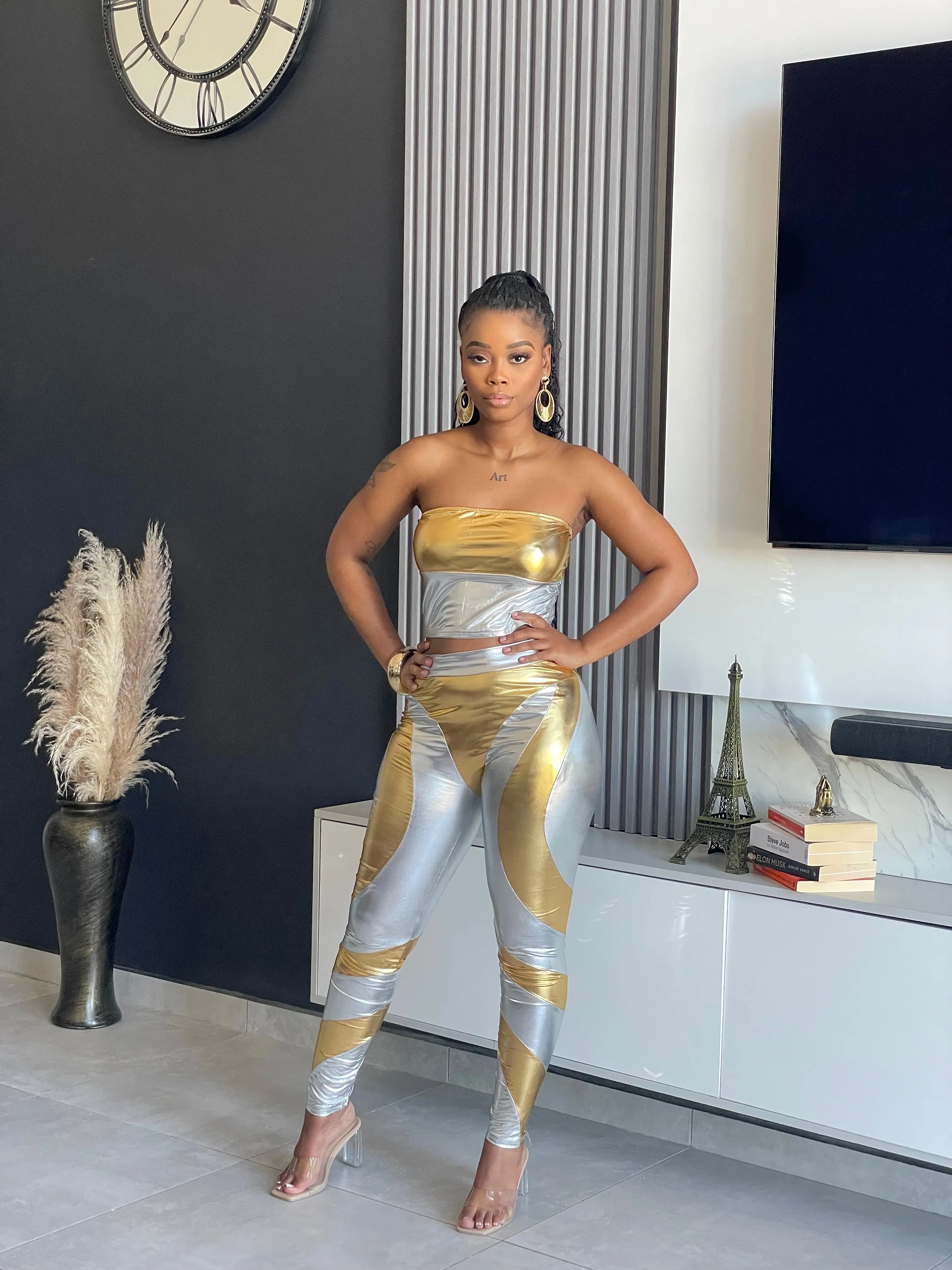 Split Decision Metallic Pant Set
