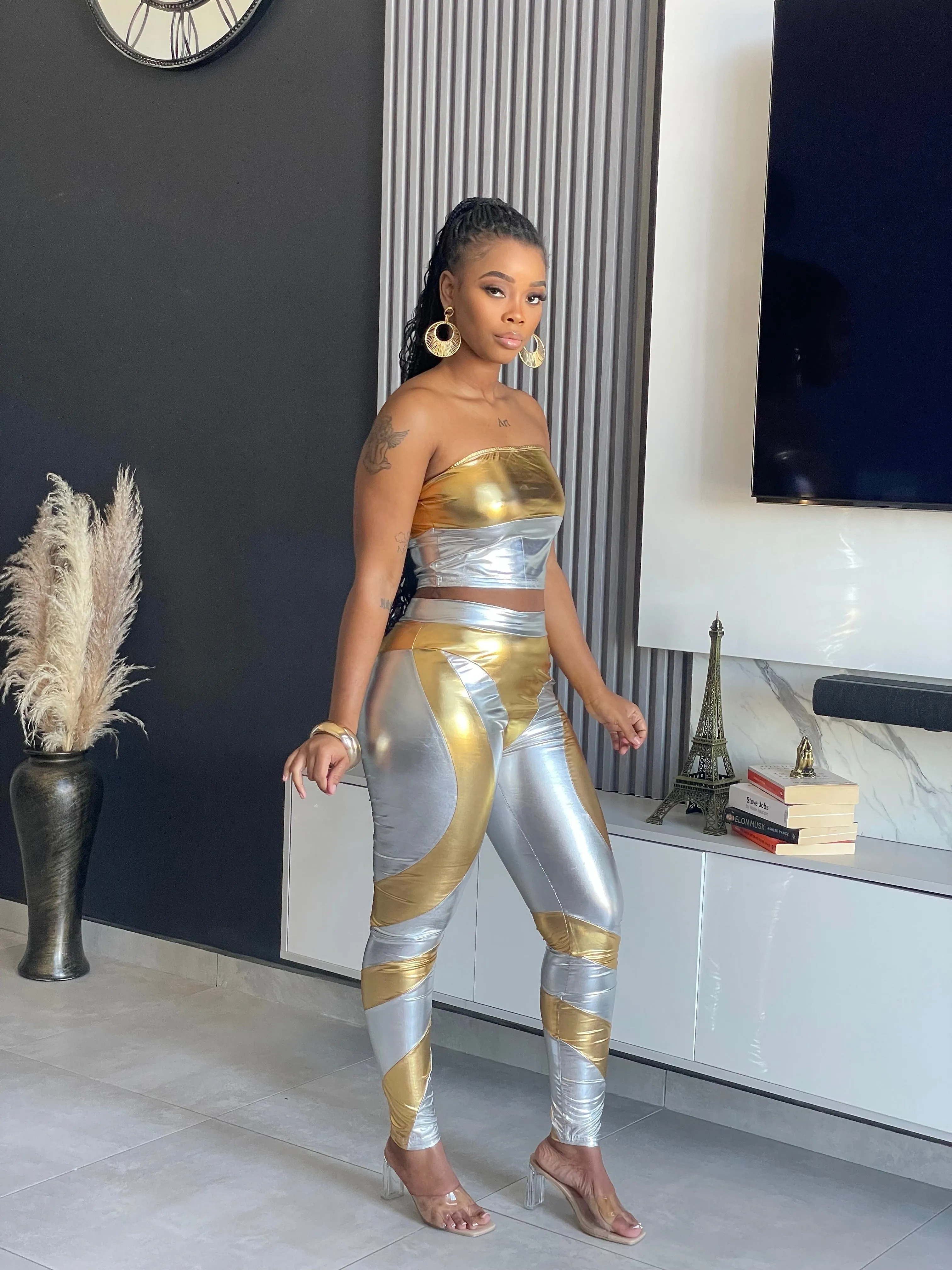 Split Decision Metallic Pant Set