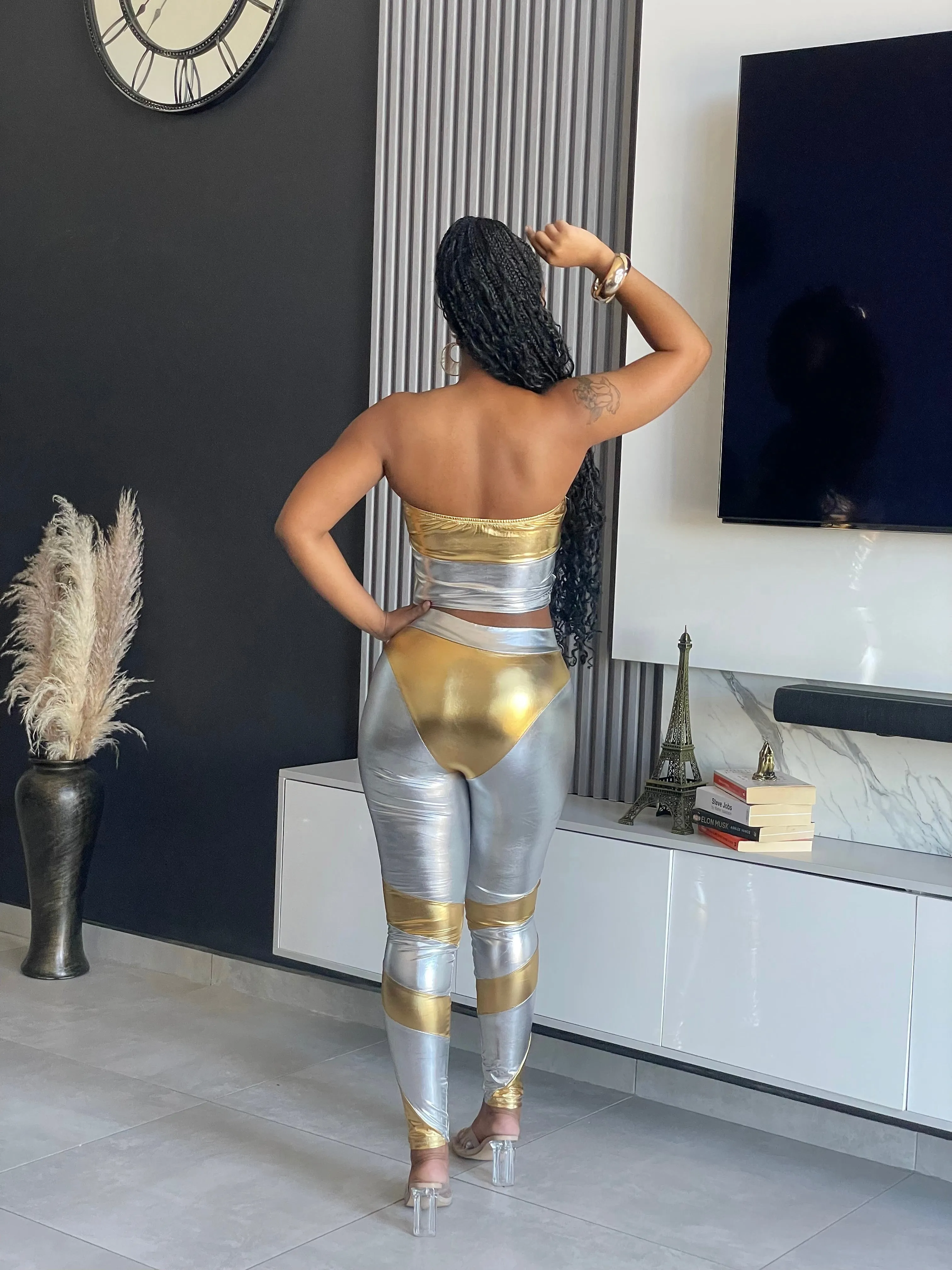 Split Decision Metallic Pant Set