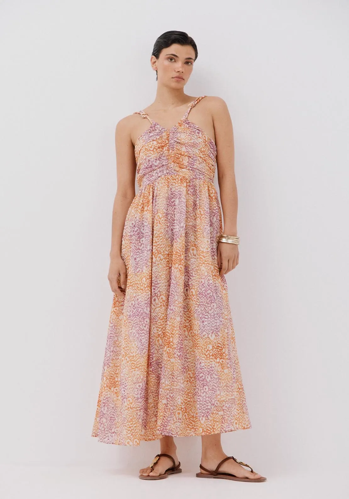 Strappy Long Printed Dress - Multicoloured