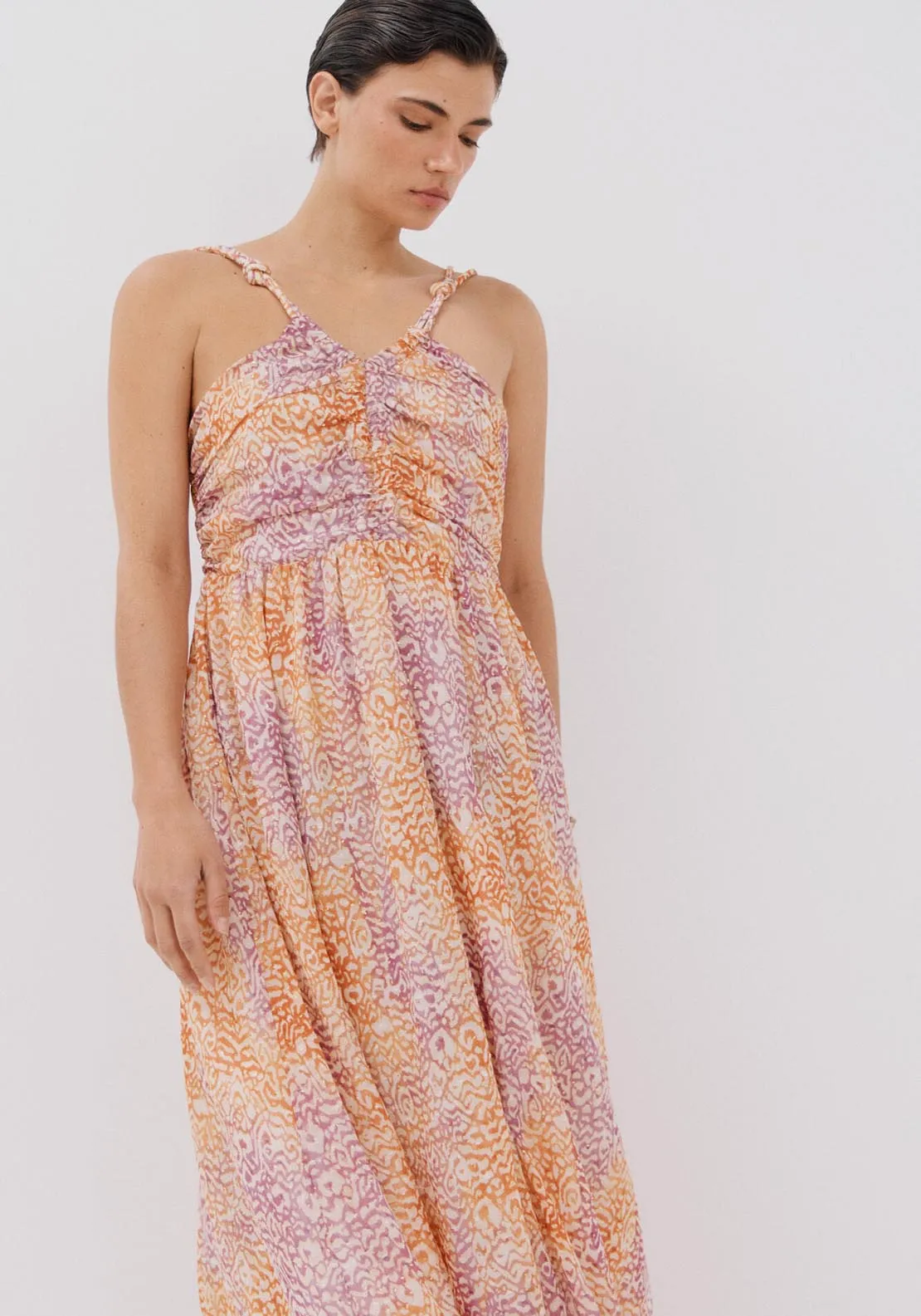 Strappy Long Printed Dress - Multicoloured