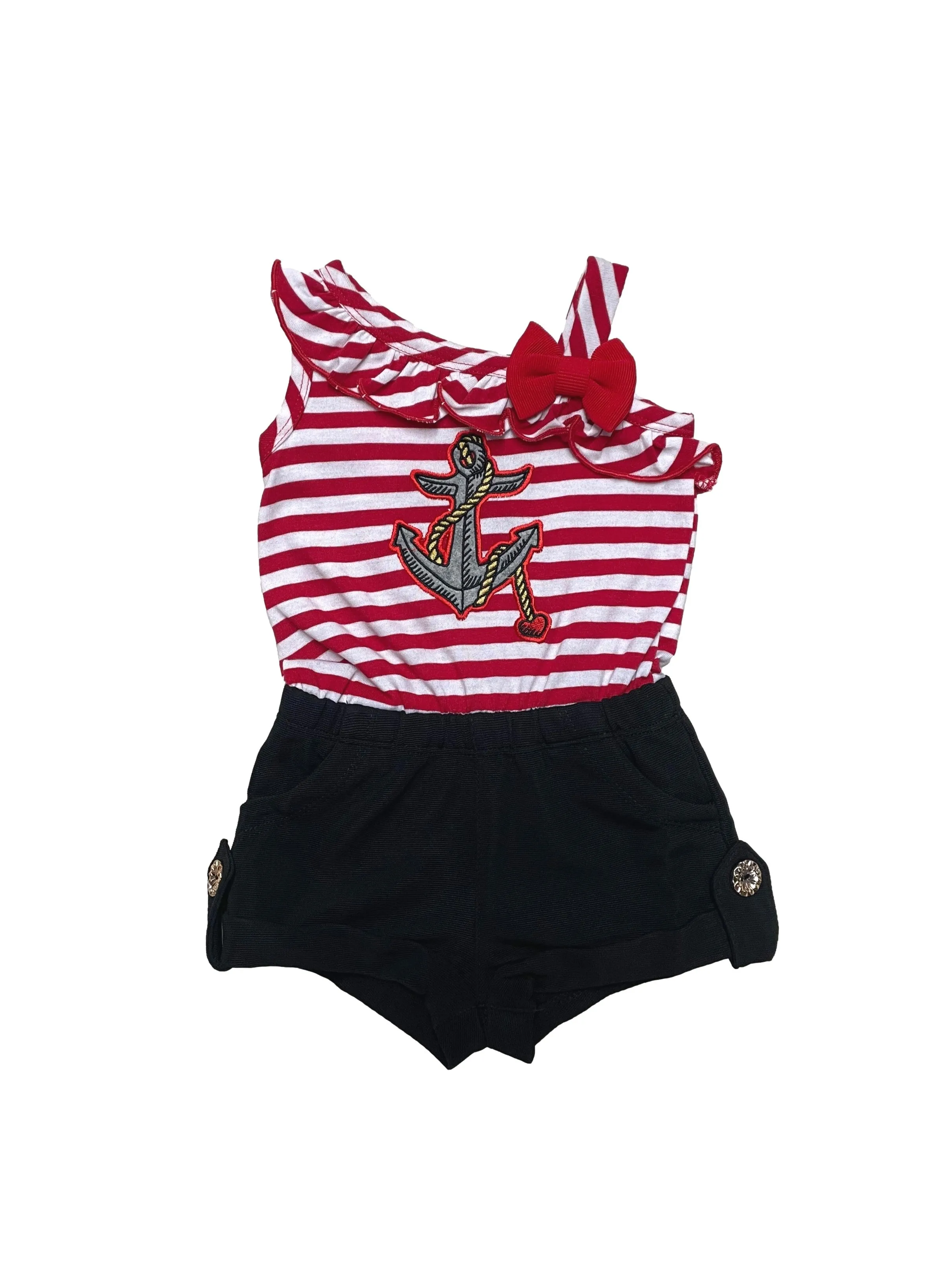 Stripe Anchor Asymmetrical Romper 6M/9M-7