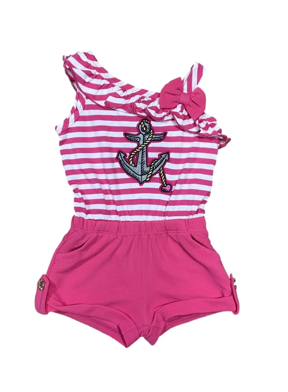 Stripe Anchor Asymmetrical Romper 6M/9M-7