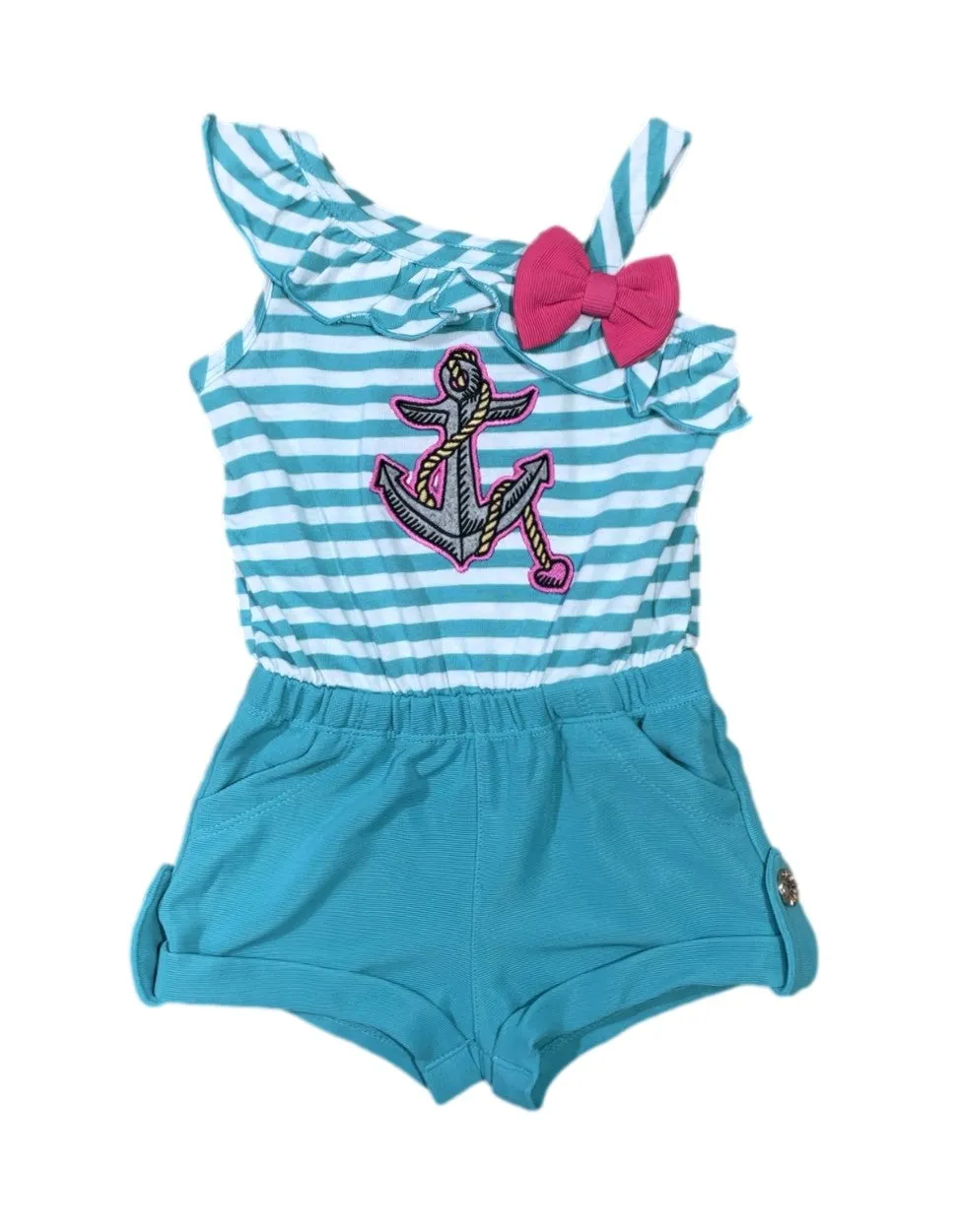 Stripe Anchor Asymmetrical Romper 6M/9M-7