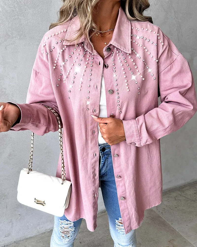 Studded Beaded Buttoned Denim Jacket