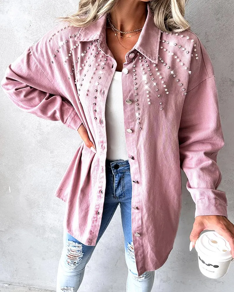 Studded Beaded Buttoned Denim Jacket