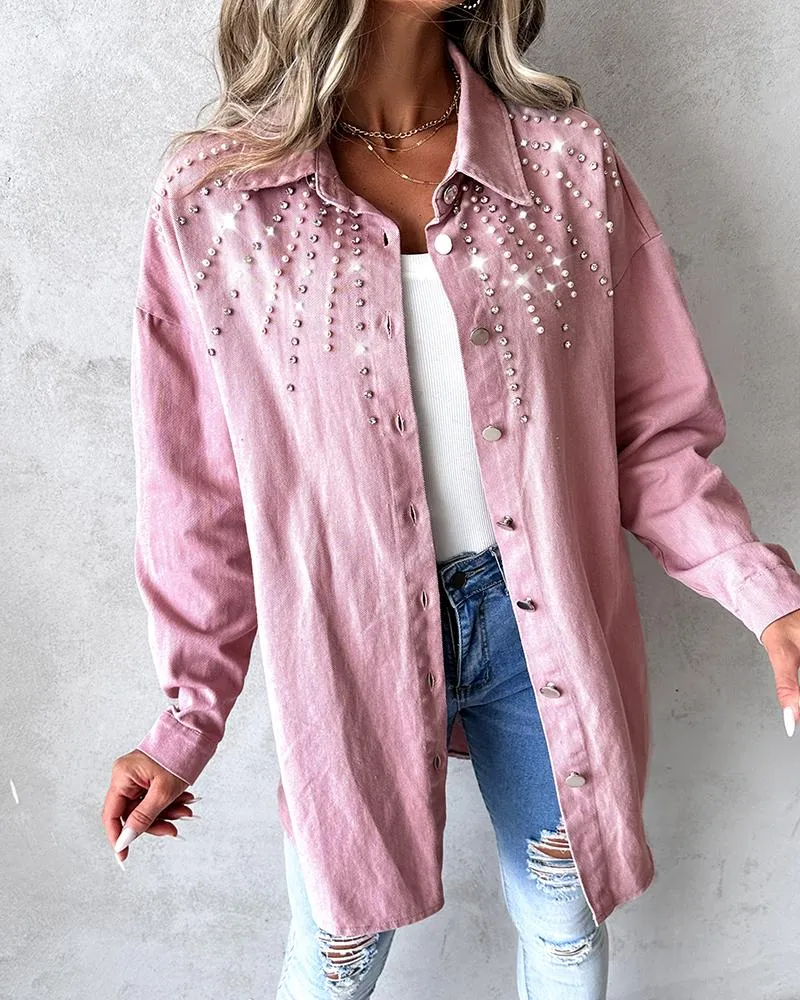 Studded Beaded Buttoned Denim Jacket
