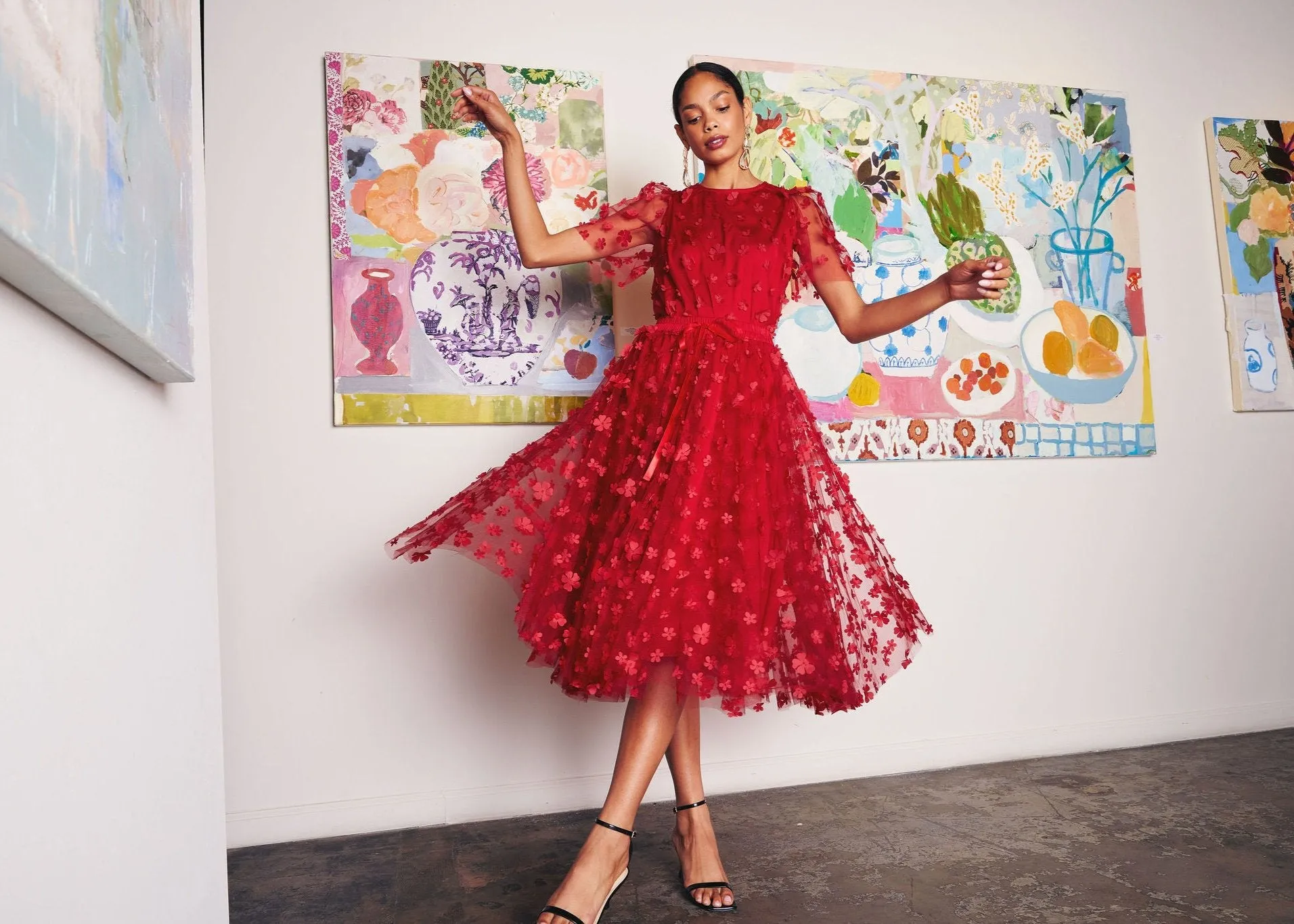 Sue Skirt Red Floral Applique