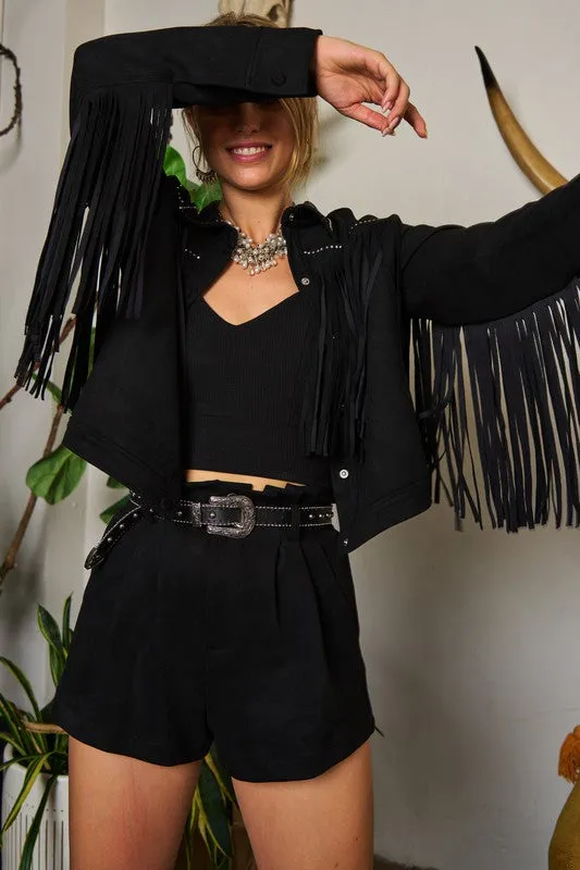 Suede Studded Fringe Jacket JJO5009