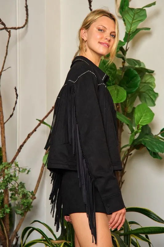Suede Studded Fringe Jacket JJO5009