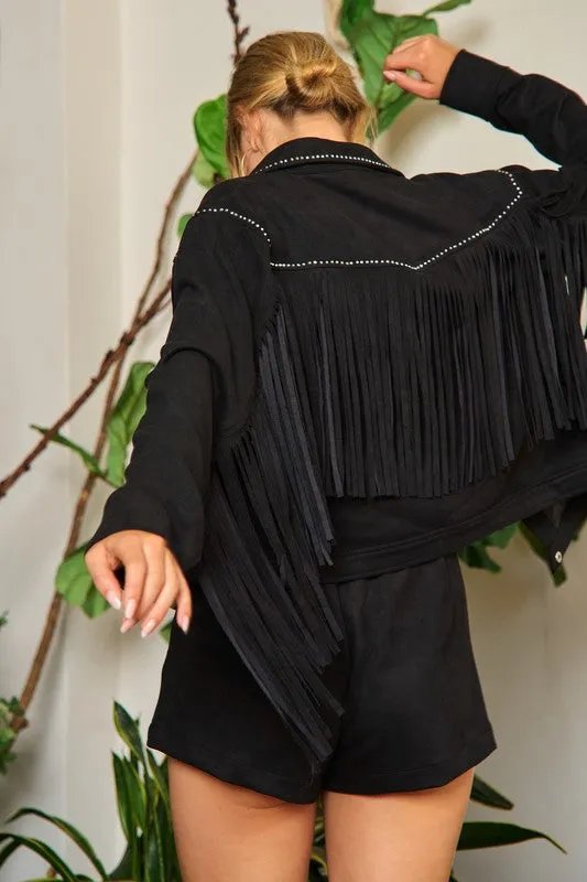 Suede Studded Fringe Jacket JJO5009
