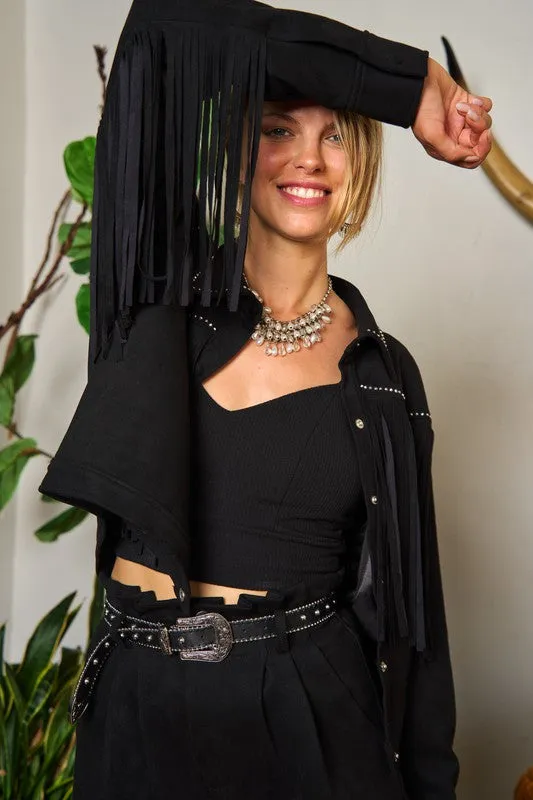Suede Studded Fringe Jacket JJO5009