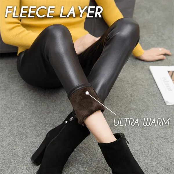 Super Warm Skinny Effect Wool Lined Leather Tights