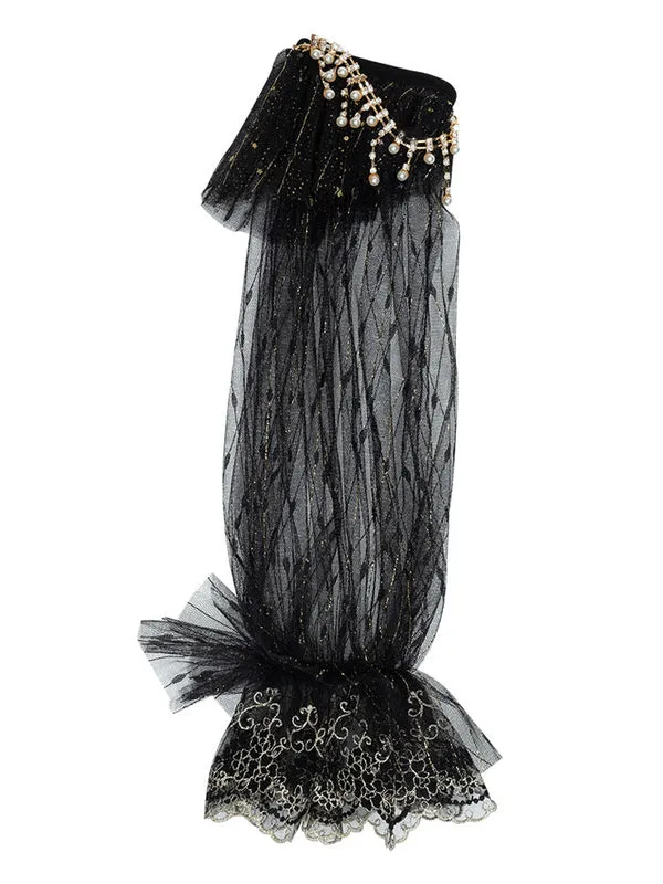 Sweet Lolita JSK Dress Lace Up Bows Tulle Polyester Black Lolita Jumper Skirts