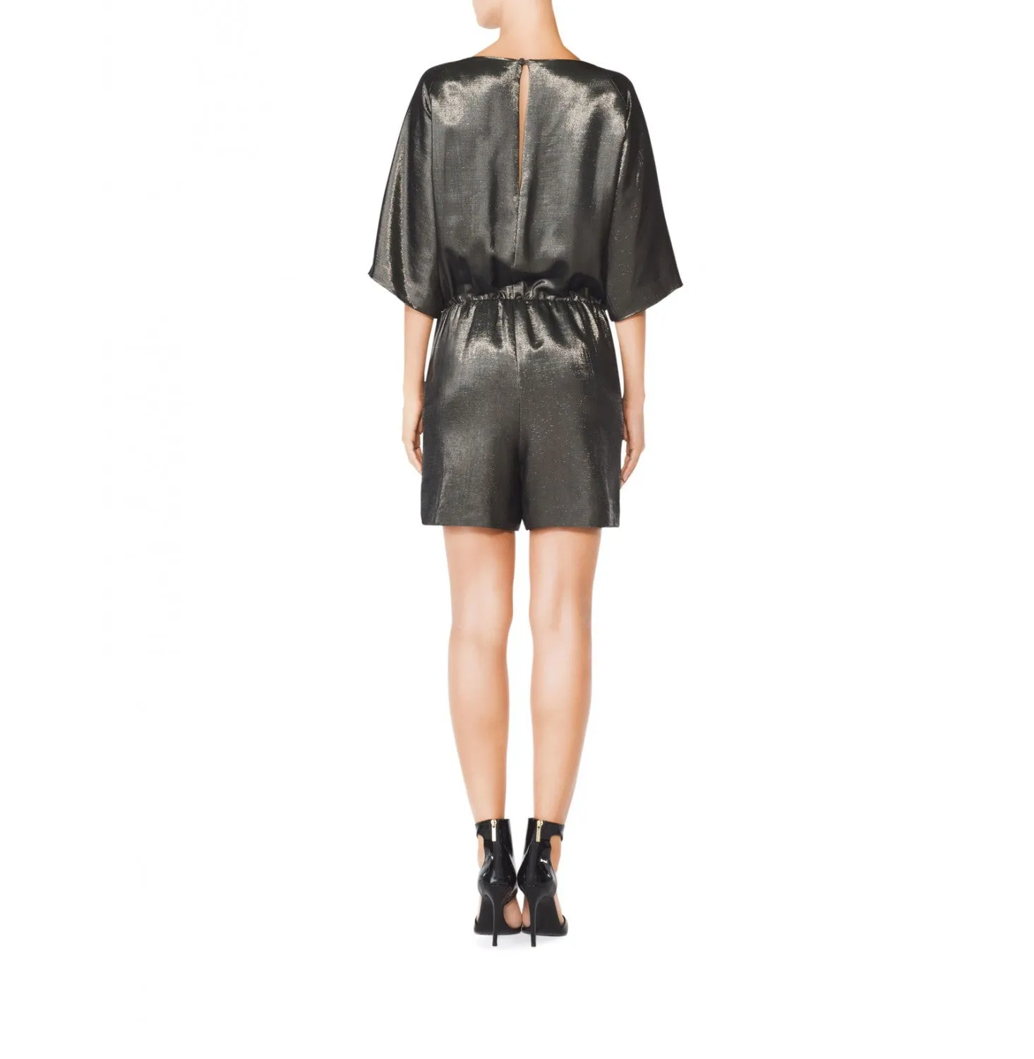 Tamara Mellon Teal Metallic Boat Neck Romper $745 NEW