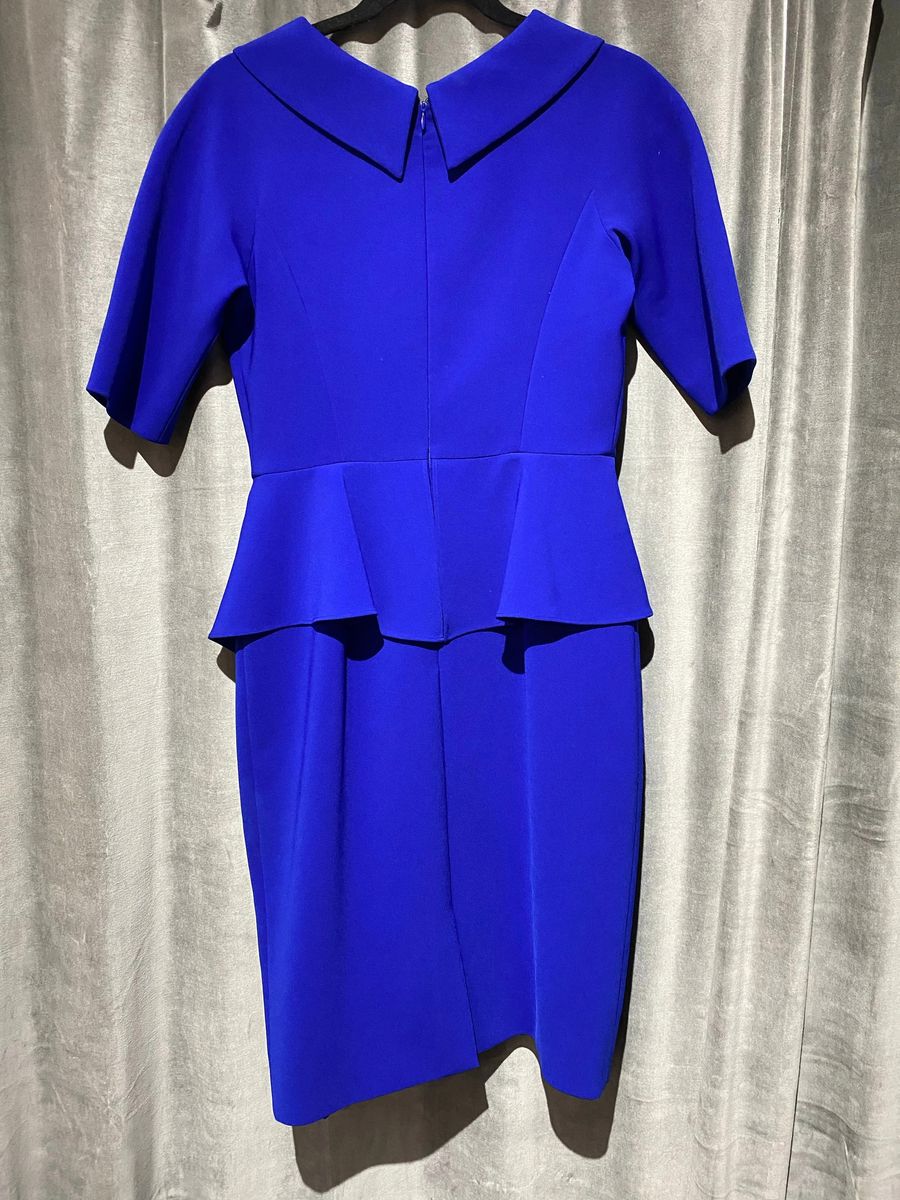 Teri Jon Short Sleeve Blue Peplum Dress