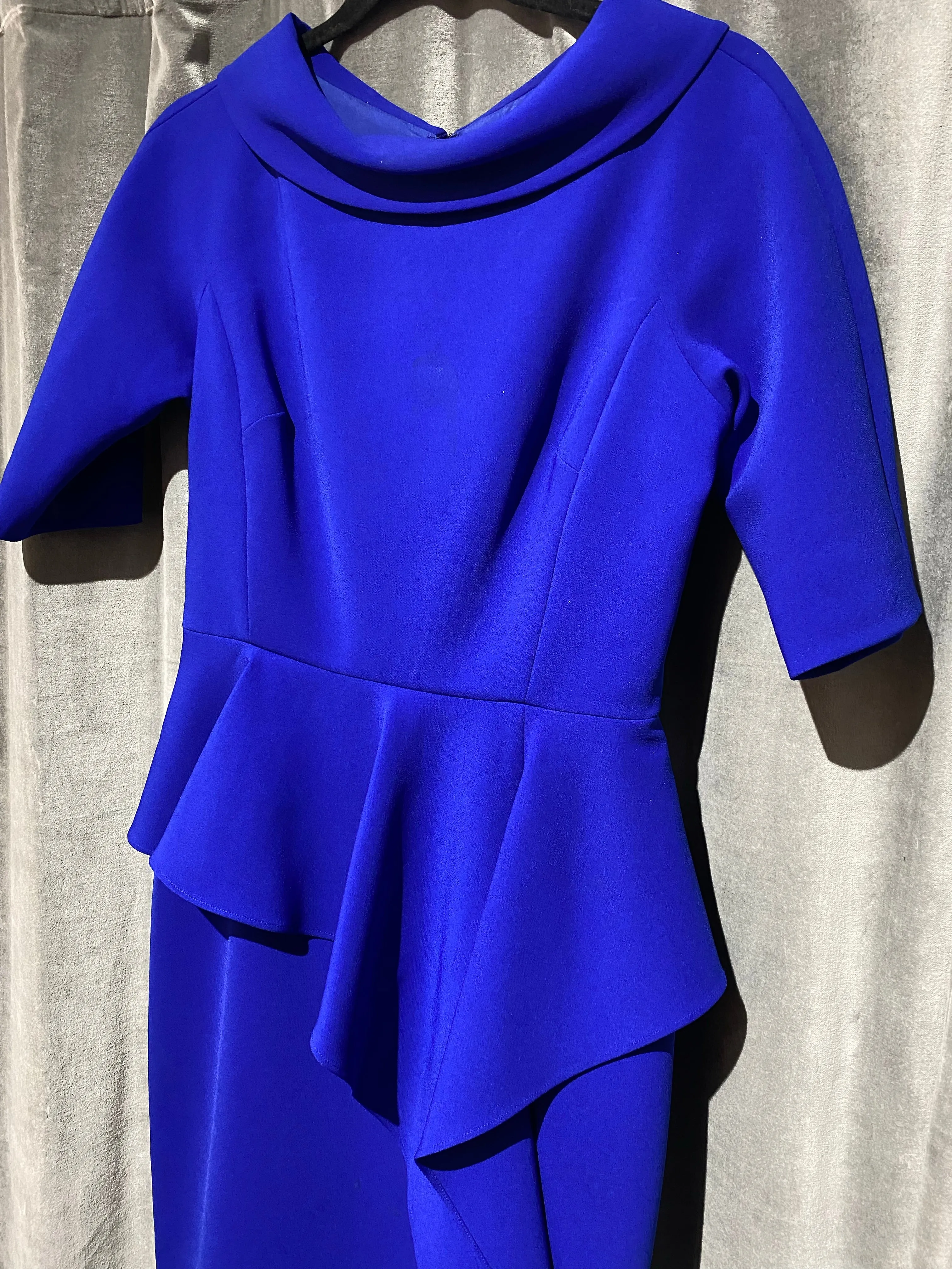 Teri Jon Short Sleeve Blue Peplum Dress