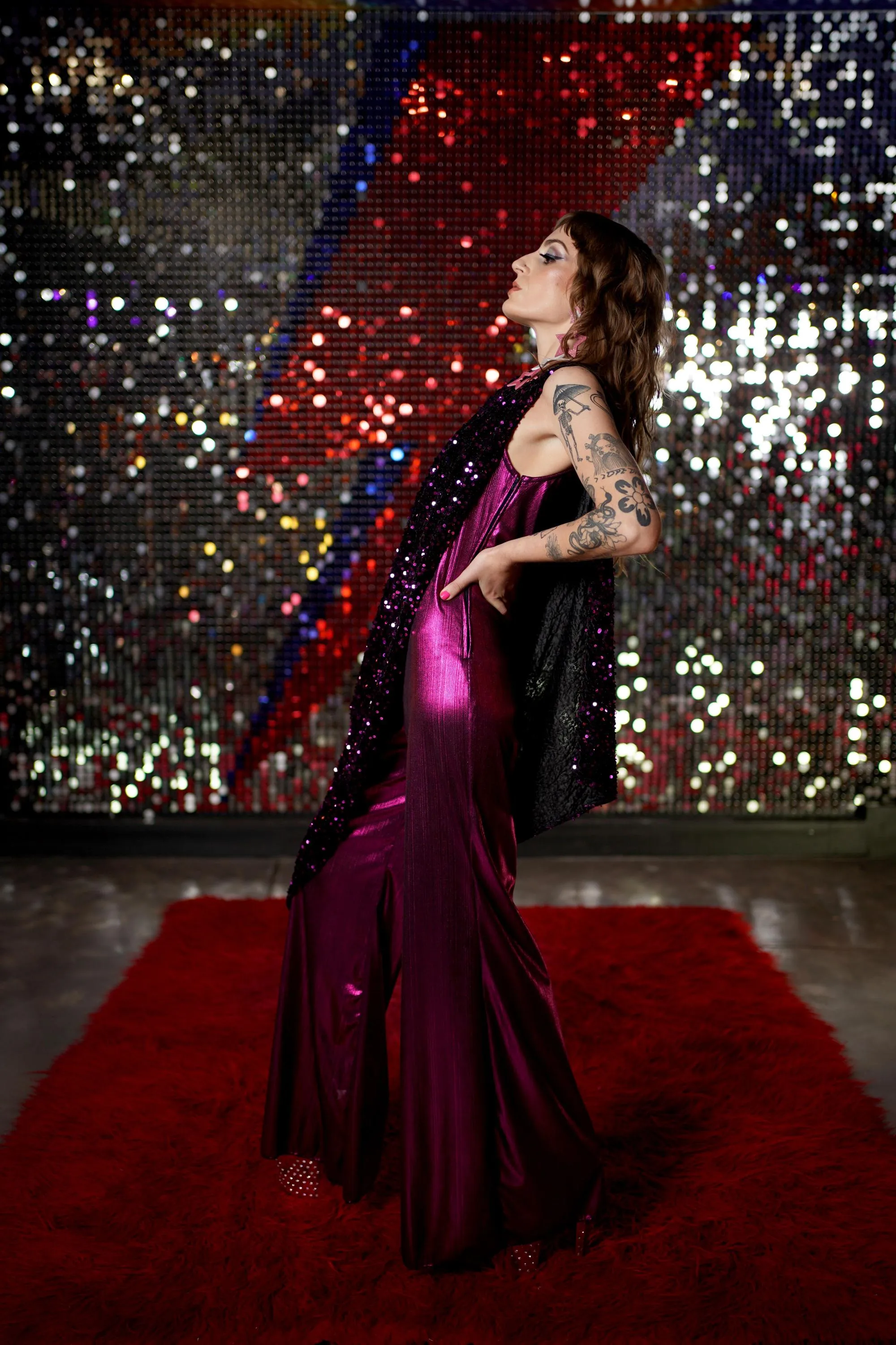 The Coco Toga Jumpsuit in Hot Pink Lurex & Sequin