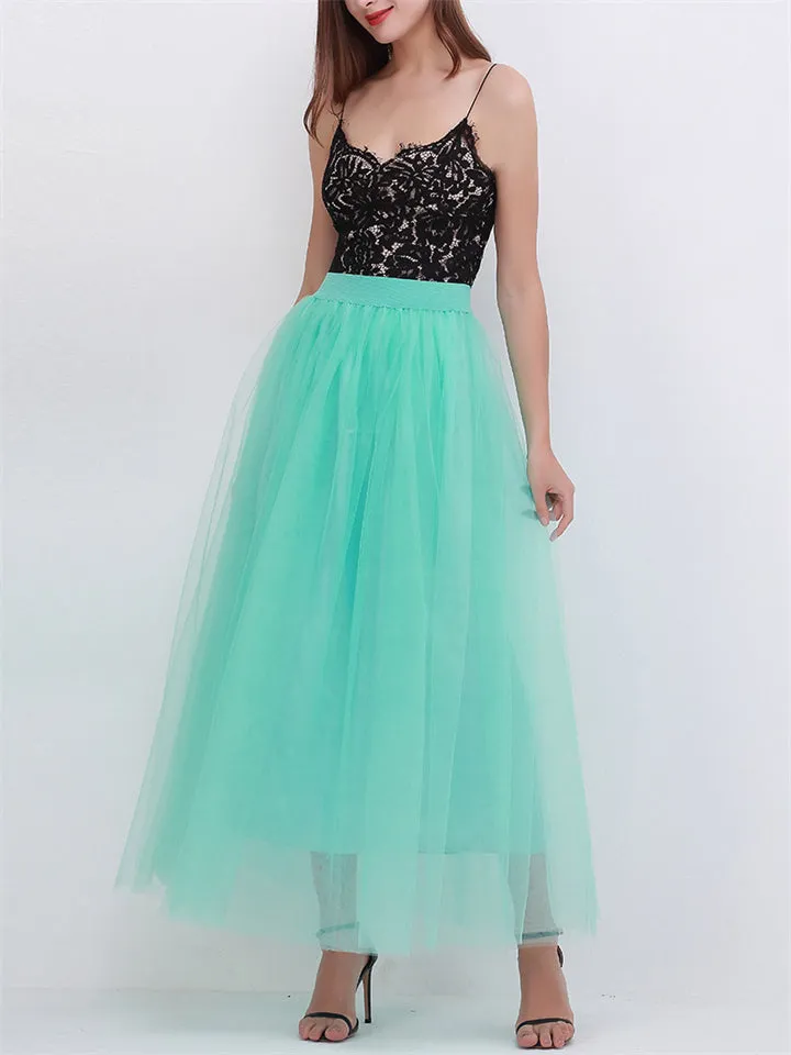 Trendy Breathable Multi-layer Solid Color Ladies Tulle Skirt