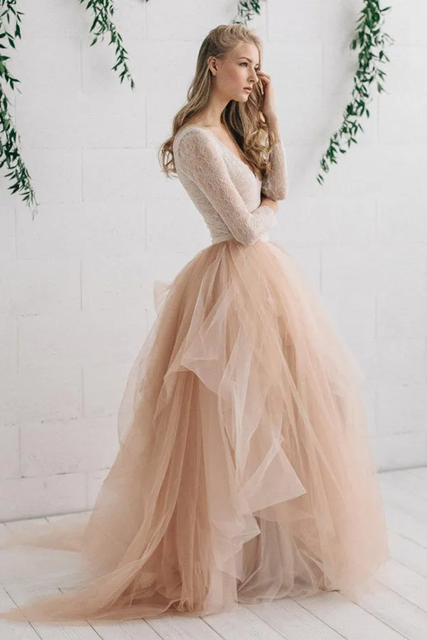 Tulle Satin Tiers Zipper Wedding Dress-714976