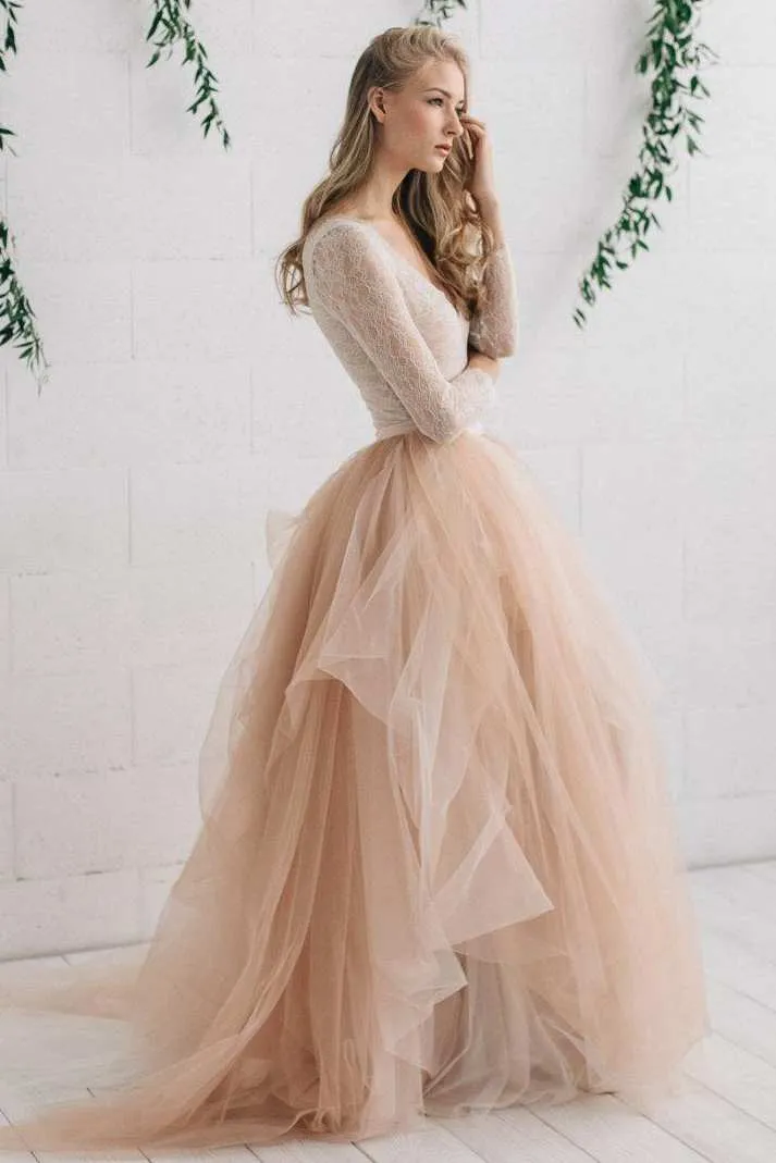 Tulle Satin Tiers Zipper Wedding Dress-714976