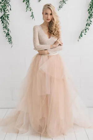 Tulle Satin Tiers Zipper Wedding Dress-714976