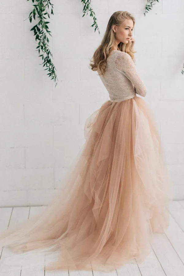 Tulle Satin Tiers Zipper Wedding Dress-714976