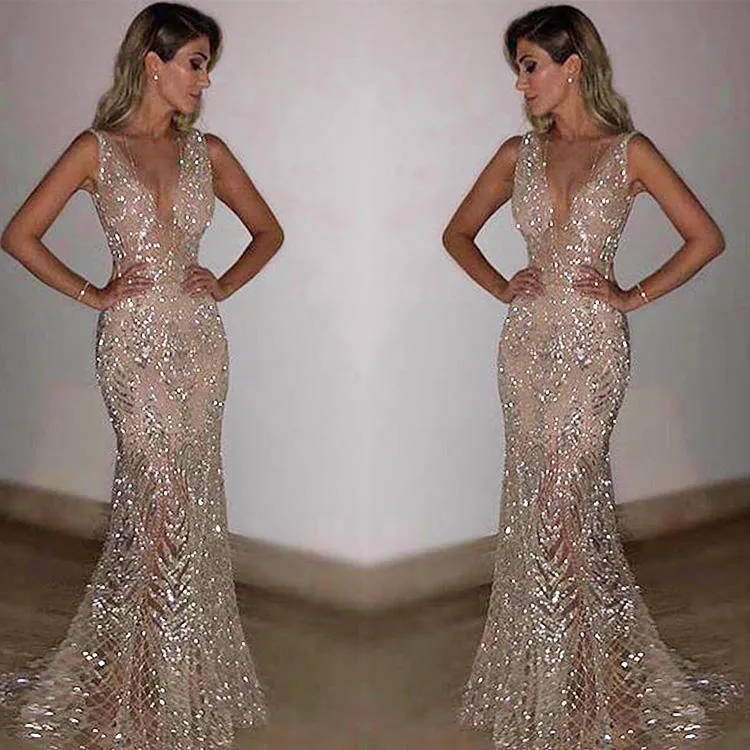 V Dress Sequin Long Dress
