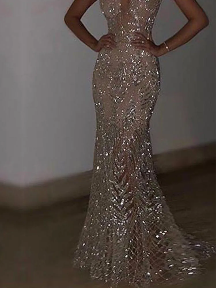 V Dress Sequin Long Dress