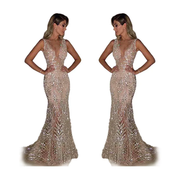 V Dress Sequin Long Dress