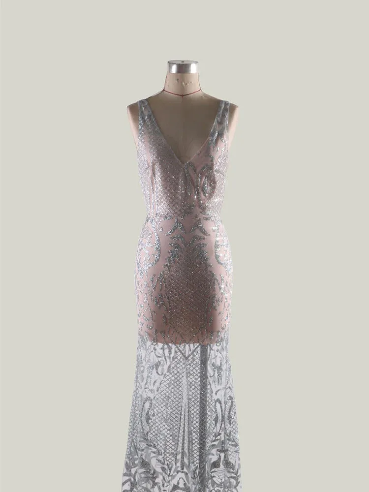 V Dress Sequin Long Dress