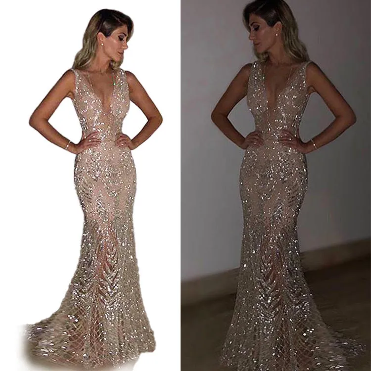 V Dress Sequin Long Dress