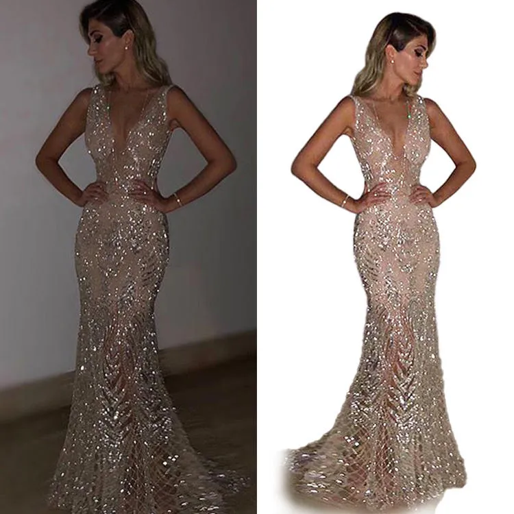 V Dress Sequin Long Dress