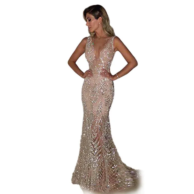 V Dress Sequin Long Dress