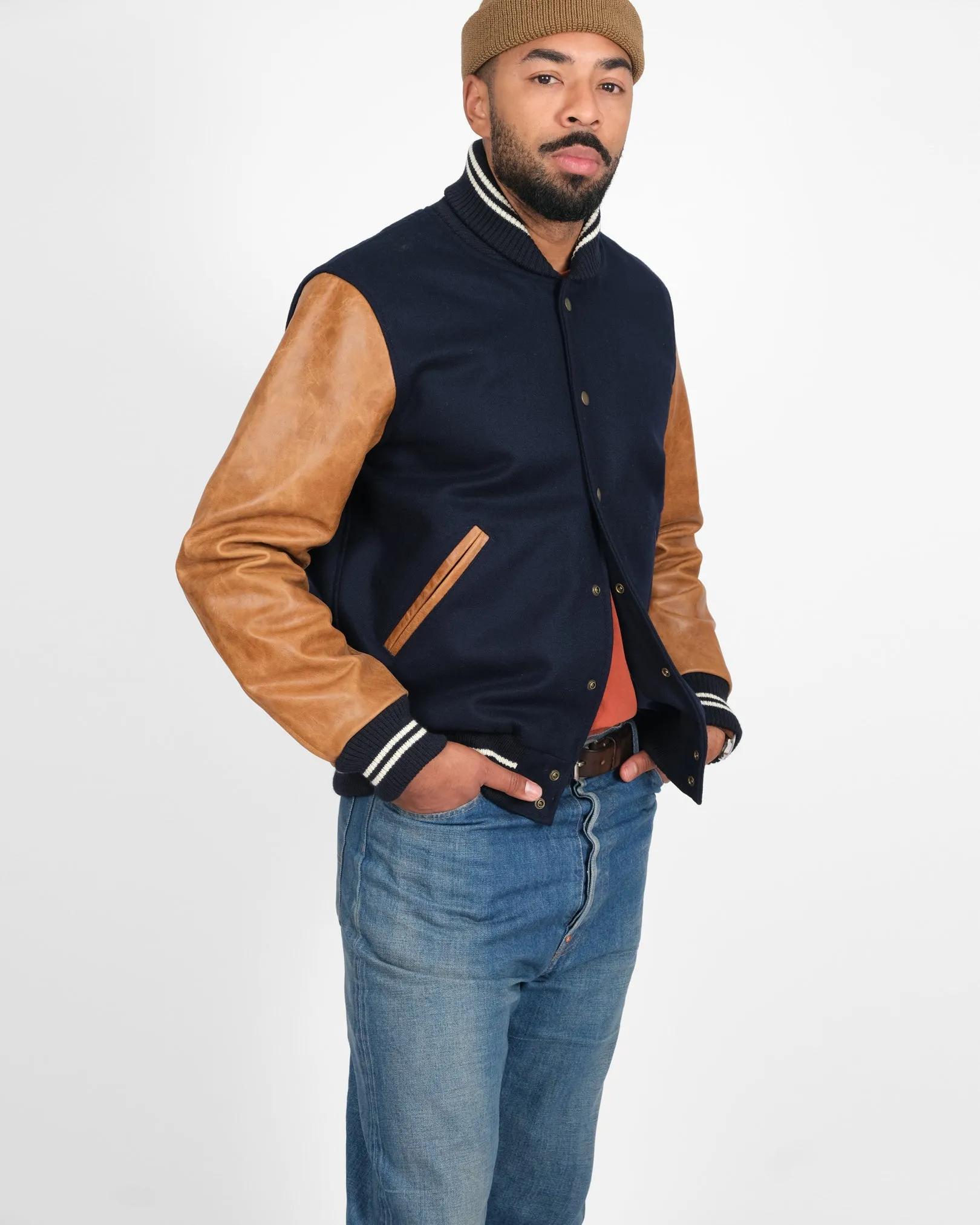 Varsity Jacket - Dark Navy/Antique Rust