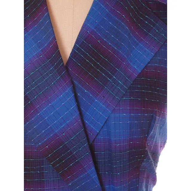 Vintage Blue Cotton Plaid Ombre Day Dress 1950s 40-32-42