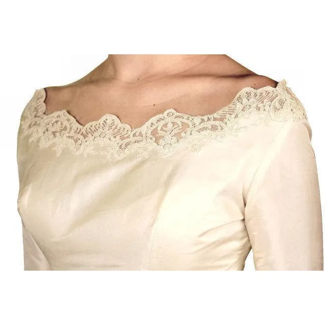 Vintage Ivory Silk Wedding Gown & Wax Look Headpiece- Veil 1949 Small