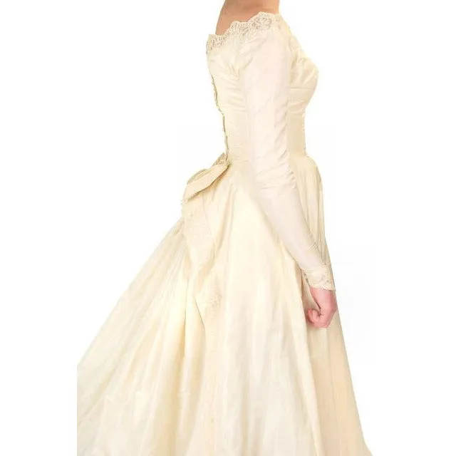 Vintage Ivory Silk Wedding Gown & Wax Look Headpiece- Veil 1949 Small