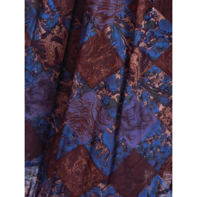 Vintage Skirt Brown & Dia Blue Cotton Print Diamonds NOS 1950S 24"