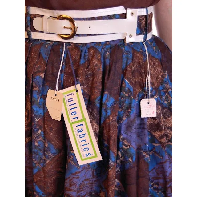 Vintage Skirt Brown & Dia Blue Cotton Print Diamonds NOS 1950S 24"